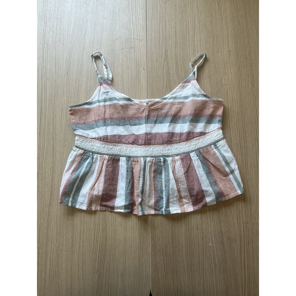 ROXY About Paradise Women's XL Striped Linen Cotton Peplum Cami Tank Top NWT
